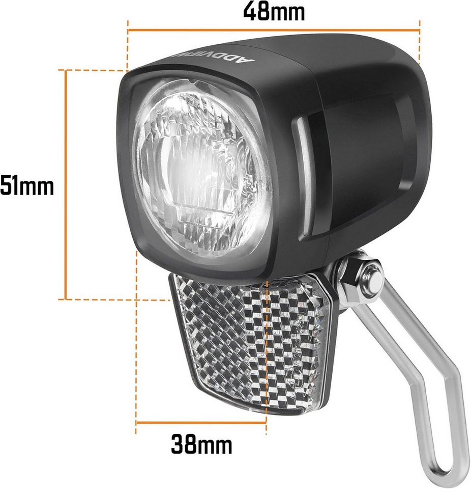 ADDVIEW Fahrradbeleuchtung 60 Lux LED E-Bike Fahrrad Scheinwerfer Reflektor Frontlampe 6-48V DC, E-Bike 6-48V DC
