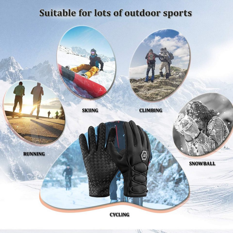 ROCKBROS Fahrradhandschuhe Winter Handschuhe Herren Touchscreen Warme Arbeitshandschuhe Winddichte Laufhandschuhe