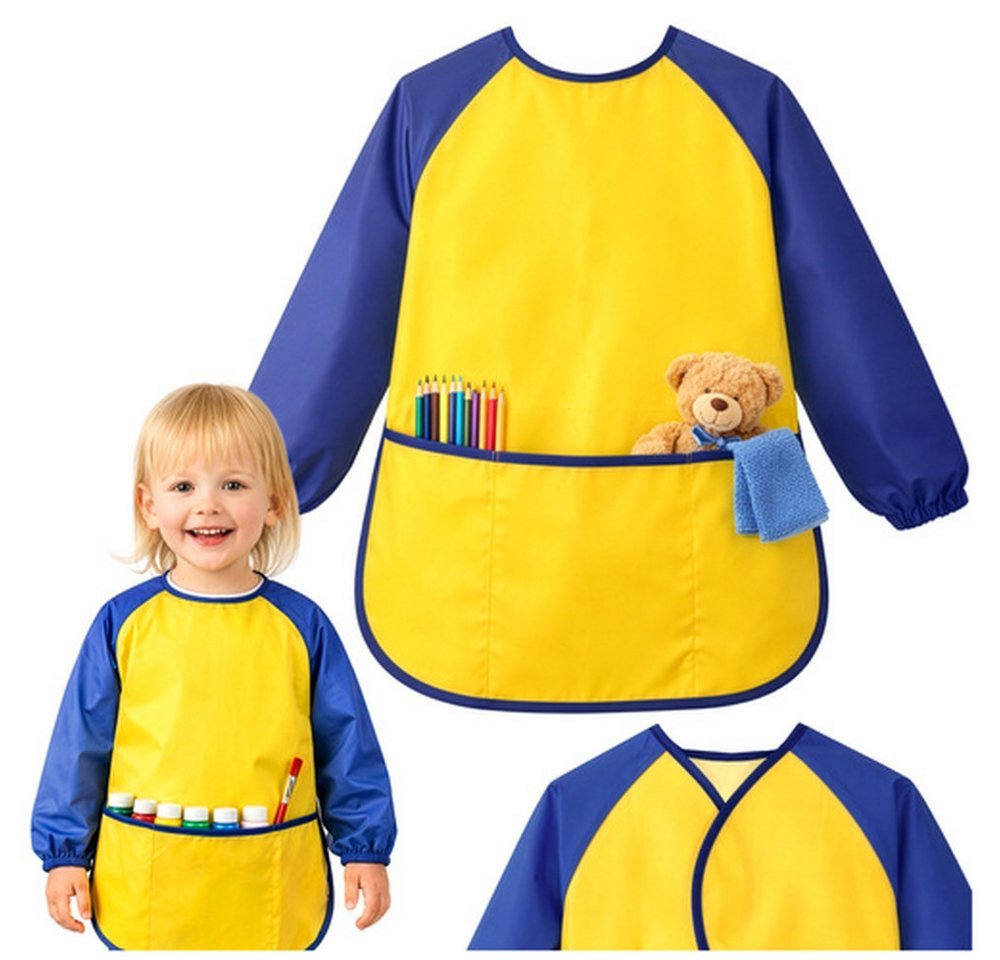 KRUZZEL Malschürze Kinderschürze Schutzschürze, (Spar-Set, 1-tlg., wasserdicht), Lockere, bequeme Passform ermöglicht freies Spielen Bild 4