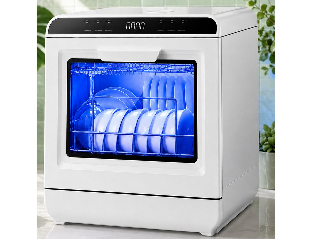 ibettertec Tischgeschirrspüler Mini Geschirrspüler mit 7.5L tank und 6 Spülprogramme,720° Doppel-Sprühsystem, 72°C Heißwäsche VTX02-VTX03, Doppelte Trocknung, flexibel mit Wassertank oder Wasseranschluss Bild 5