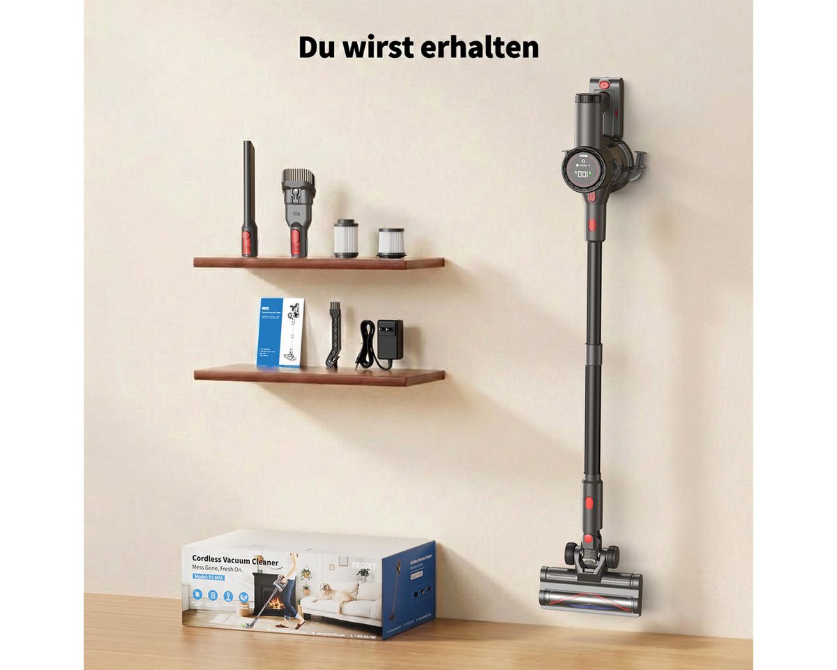PRASKY Stielstaubsauger Akku Staubsauger Kabellos, Stielstaubsauger 65kPa/60Min, HEPA-Filter, 550 W, mit Beutel, staubsauger kabellos 550W Leicht und ideal für kleine Wohnungen Bild 2
