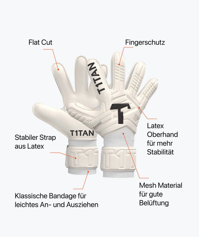T1TAN Torwarthandschuhe Erwachsene Classic White-Out mit Fingerschutz, Größe 6-11 Bild 5