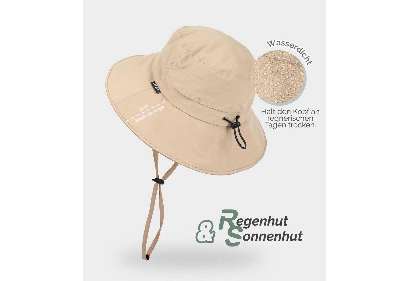 LuxusKollektion Outdoorhut Regenhut Wasserdicht Sonnenhut Damen Herren Einheitsgröße Khaki Bild 5