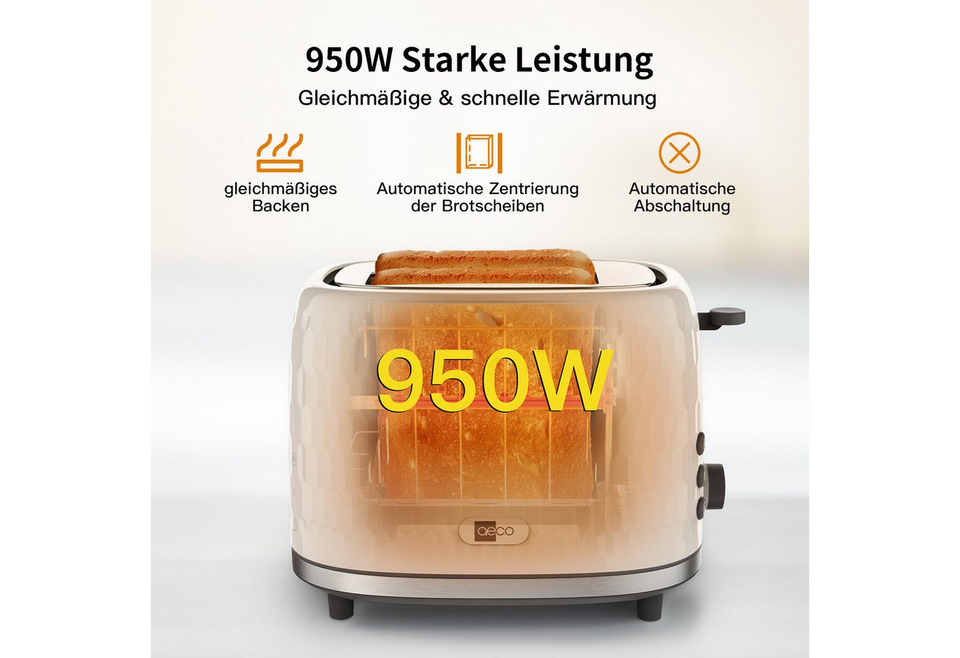 AECO Toaster toastlab ONE Toaster, Zwei extra große Toastschlitze, für 2 Scheiben, 950 W, Edelstahl