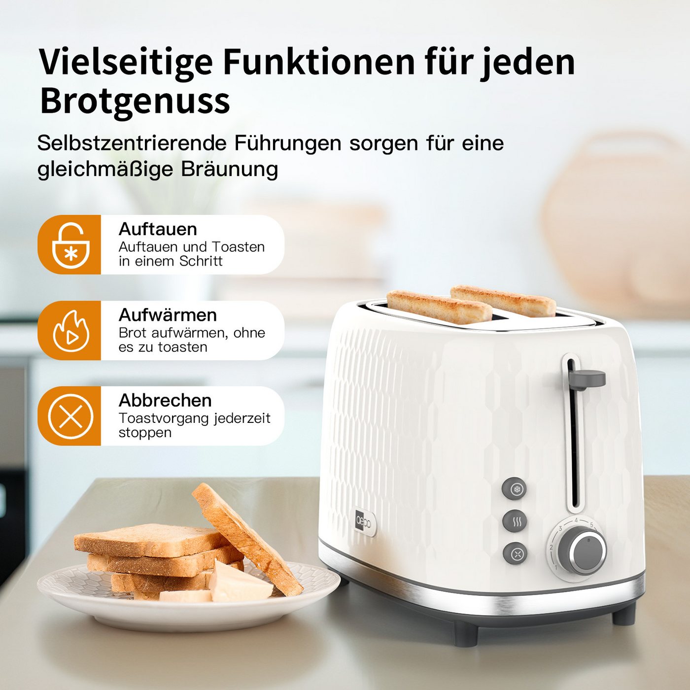 AECO Toaster toastlab ONE Toaster, Zwei extra große Toastschlitze, für 2 Scheiben, 950 W, Edelstahl Bild 2