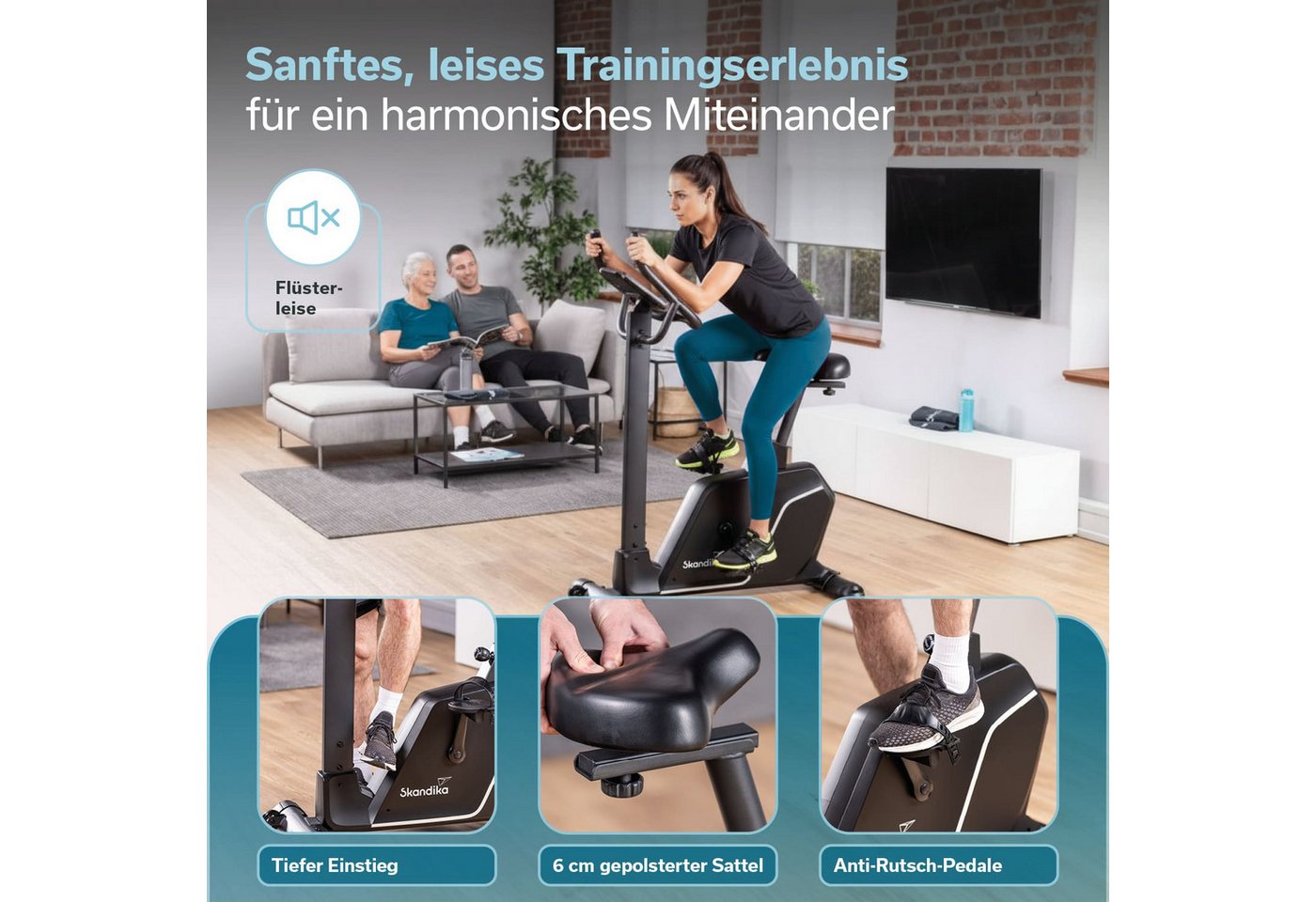Skandika Ergometer für Zuhause, Cykling P10, mit 32 Widerstandstufen, Magnetbremse (13 Programme - Bluetooth - App-Verbindung, Kinomap, Handpulssensoren), bis 135 kg und 200 cm, LCD-Display, Transportrollen, Tablet-Halterung Bild 3