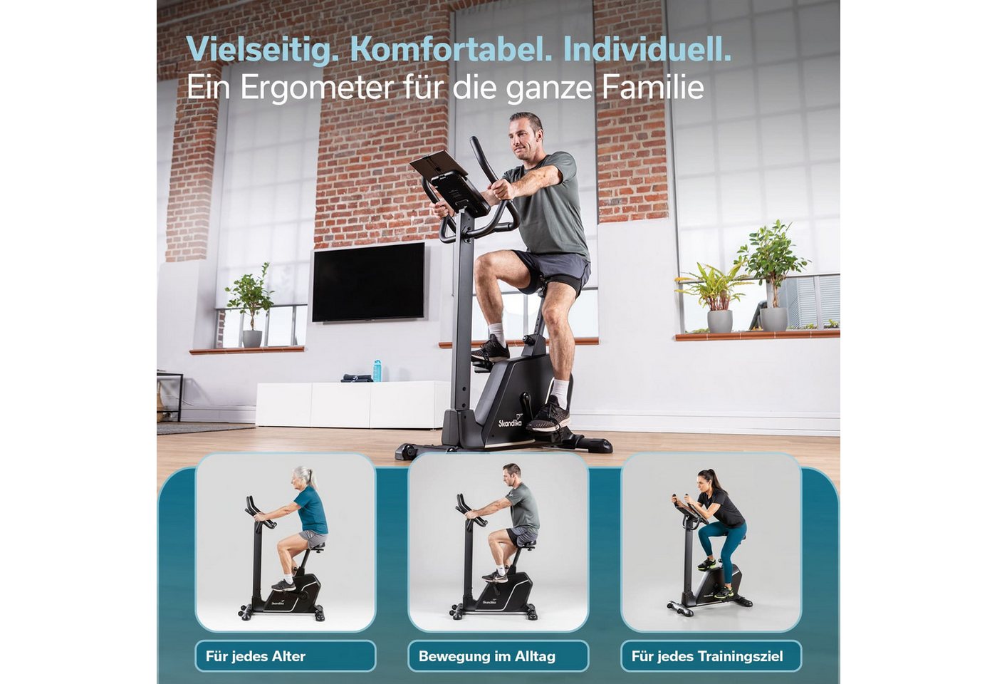 Skandika Ergometer für Zuhause, Cykling P10, mit 32 Widerstandstufen, Magnetbremse (13 Programme - Bluetooth - App-Verbindung, Kinomap, Handpulssensoren), bis 135 kg und 200 cm, LCD-Display, Transportrollen, Tablet-Halterung Bild 5