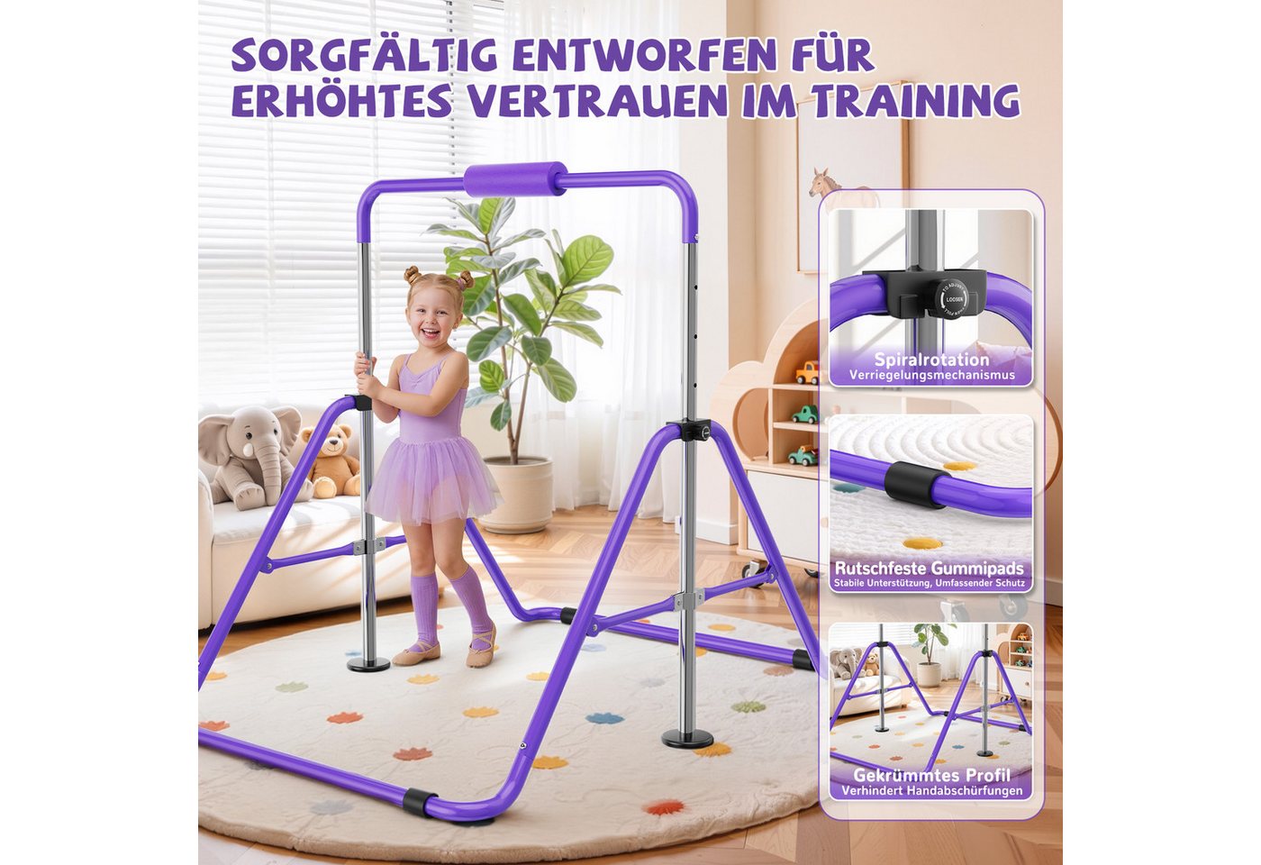 ZAISZE Turnreck Gymnastikstange Kinder mit Verstellbarkeit, (1-St., Trainingsgeräte Stah, Reckstange Outdoor & Indoor, Turngeräte für Kinder 3–12 Jahre), Turnstange Kinder mit 13 Höhenstufen, Reckstange Outdoor & Indoor Bild 2