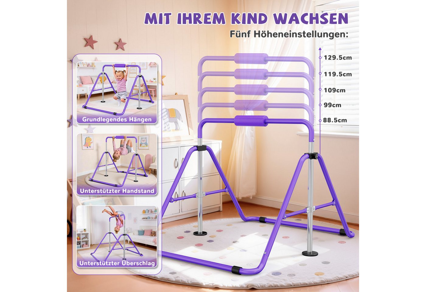 ZAISZE Turnreck Gymnastikstange Kinder mit Verstellbarkeit, (1-St., Trainingsgeräte Stah, Reckstange Outdoor & Indoor, Turngeräte für Kinder 3–12 Jahre), Turnstange Kinder mit 13 Höhenstufen, Reckstange Outdoor & Indoor Bild 3