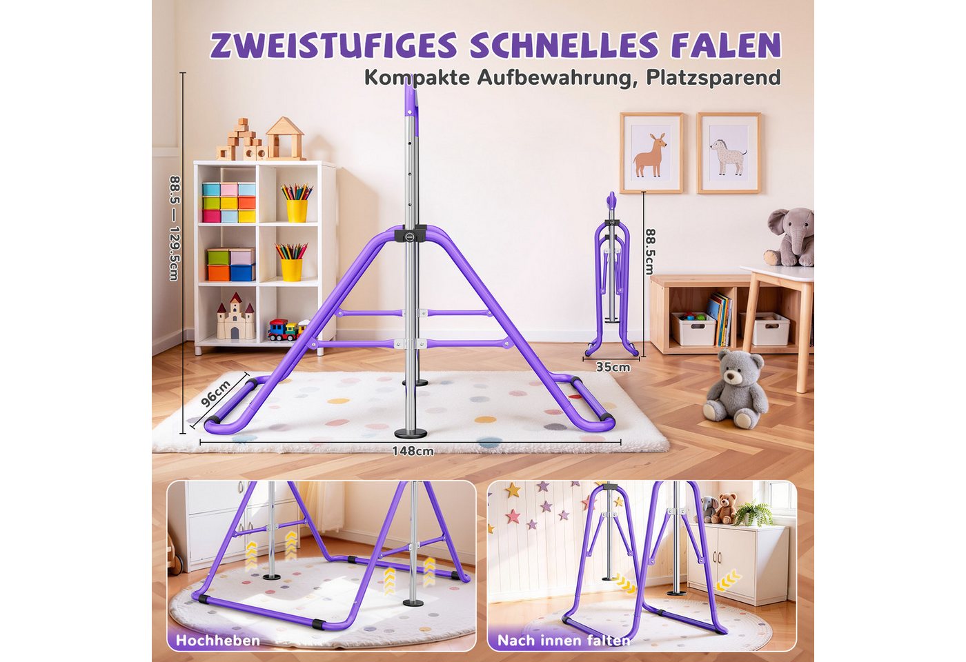 ZAISZE Turnreck Gymnastikstange Kinder mit Verstellbarkeit, (1-St., Trainingsgeräte Stah, Reckstange Outdoor & Indoor, Turngeräte für Kinder 3–12 Jahre), Turnstange Kinder mit 13 Höhenstufen, Reckstange Outdoor & Indoor Bild 5