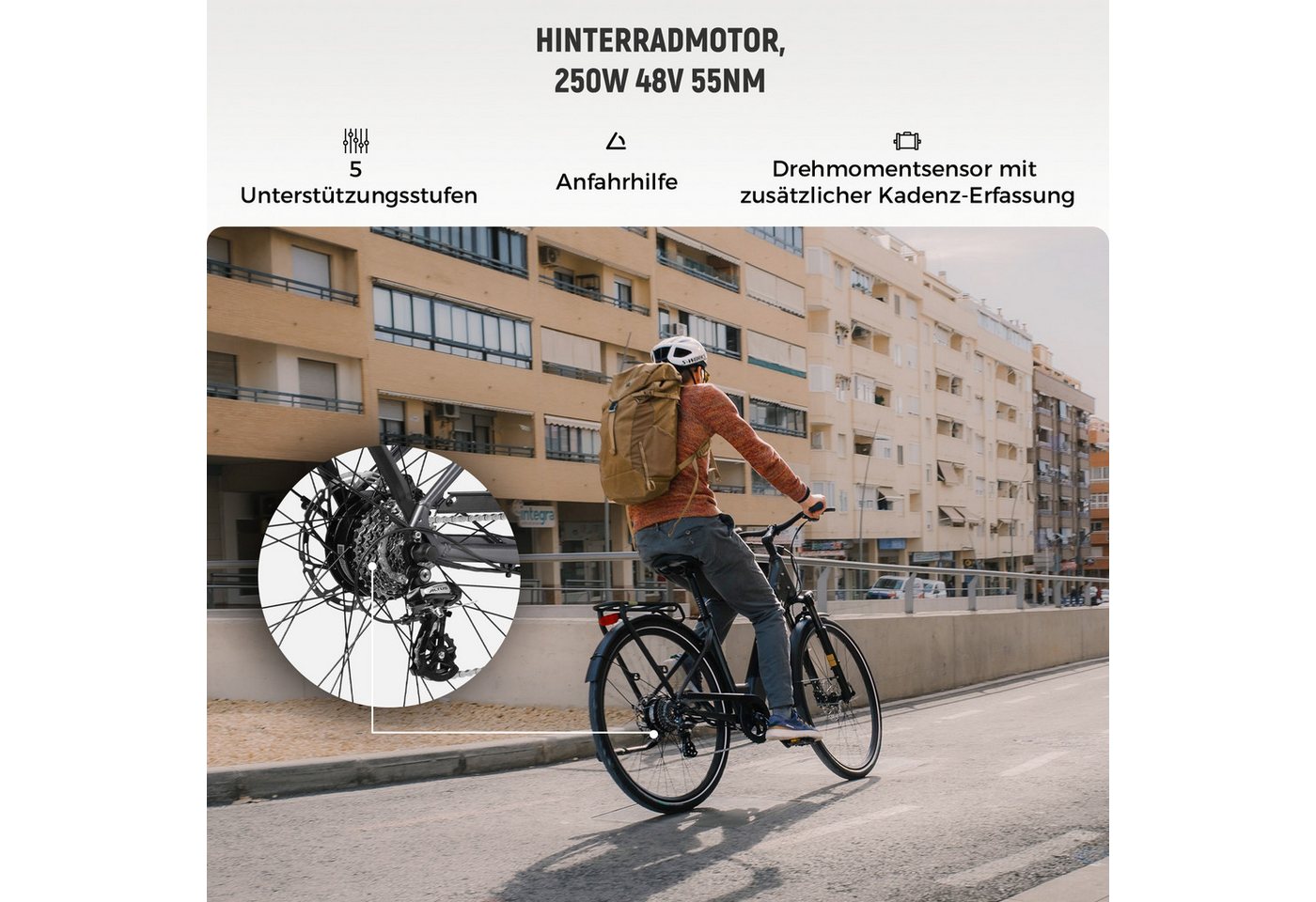 DERUIZ E-Bike Cityrad 28 Zoll Quartz /Quartz SUV 644 Wh, 161 km, Drehmomentsensor, 8 Gang Shimano Shimano Altus RD-M310, 8-Gang Schaltwerk, Kettenschaltung, Heckmotor, 644 Wh, (Federgabel mit Lockout, Drehmomentsensor, Farb-LCD-Display), 60-mm-Federweg, mit mechanischem Lockout, Drehmomentsensor Bild 4