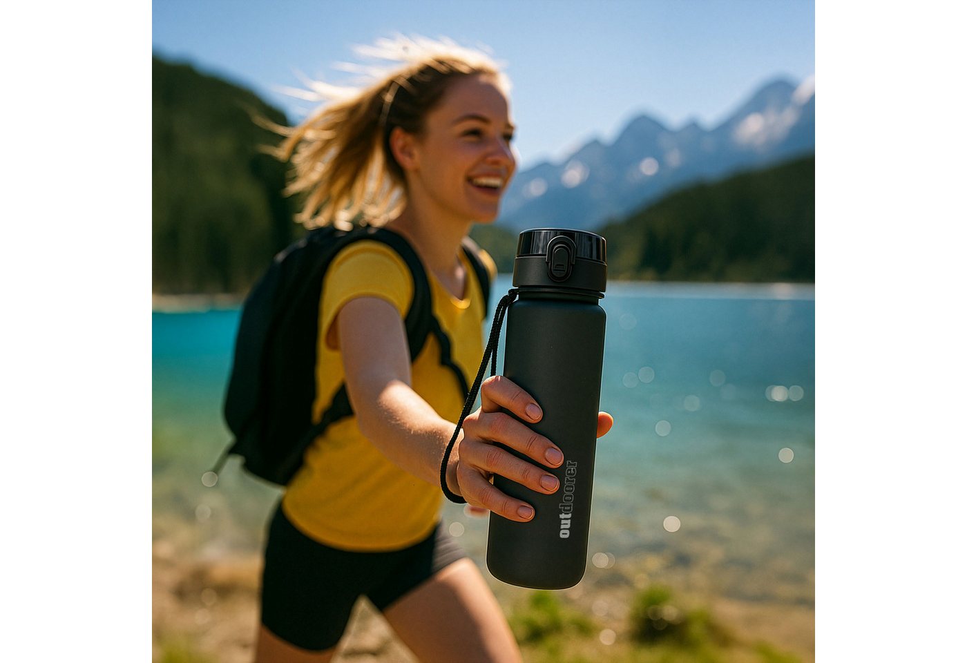 outdoorer Trinkflasche 1 Liter grau, BPA-frei, mit Fruchtsieb