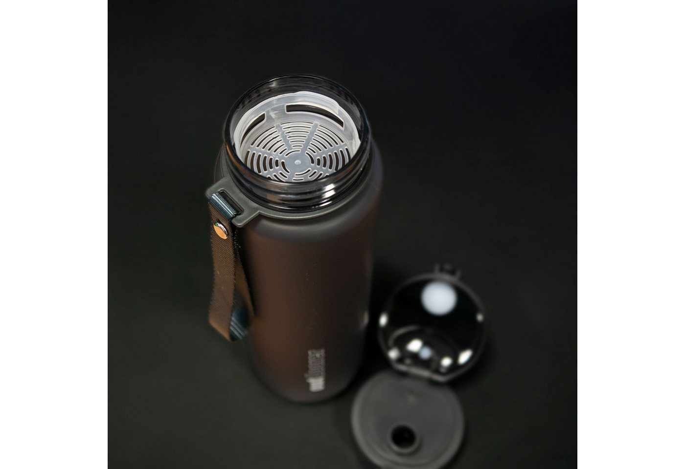 outdoorer Trinkflasche 1 Liter grau, BPA-frei, mit Fruchtsieb Bild 2