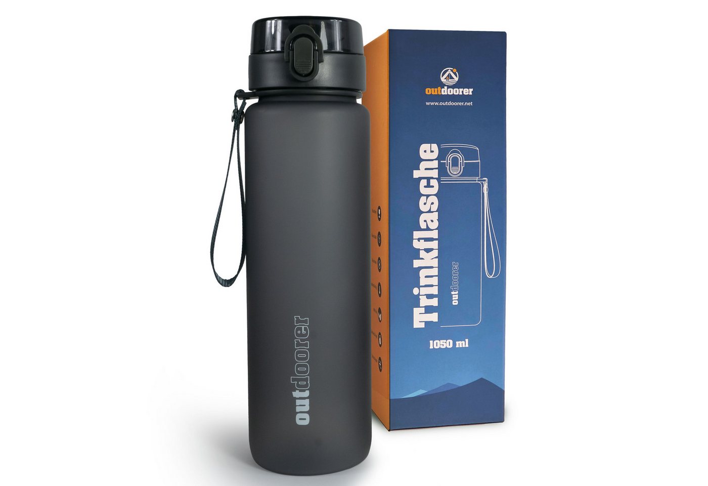 outdoorer Trinkflasche 1 Liter grau, BPA-frei, mit Fruchtsieb Bild 3