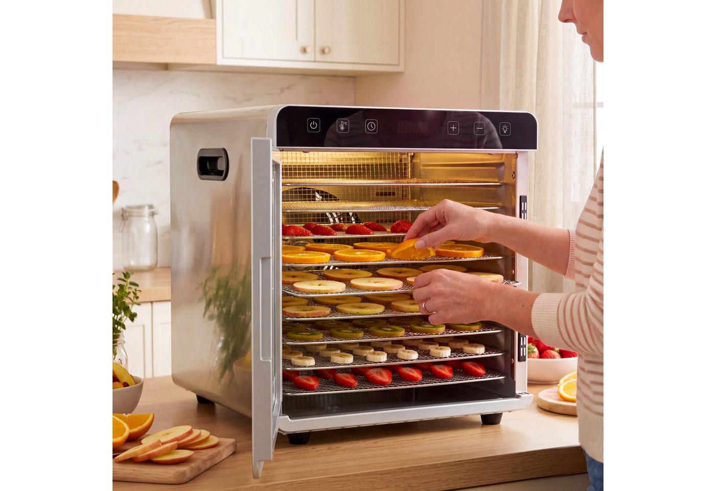 Arebos Dörrautomat Dörrgerät 29L mit Edelstahlgittern & Timer 800 W, 12 Etagen, 29 L Fassungsvermögen, 800 W Leistung