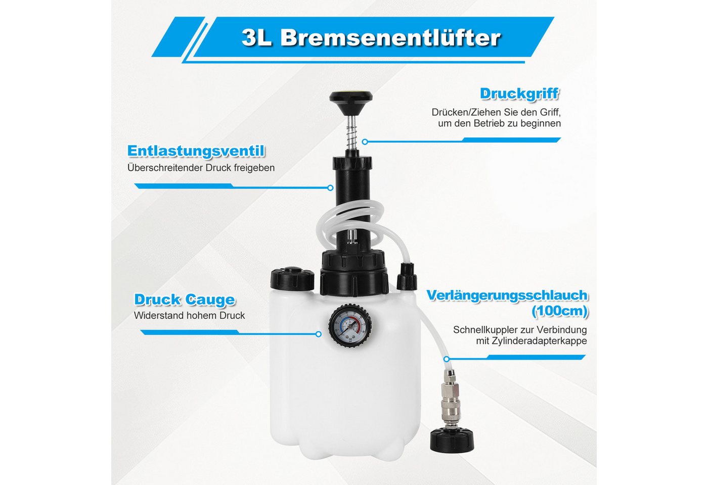 Clanmacy Bremsbelag Bremsenentlüfter 3L Druckluft KFZ Bremsentlüfter Fassungsvermögen Bild 3
