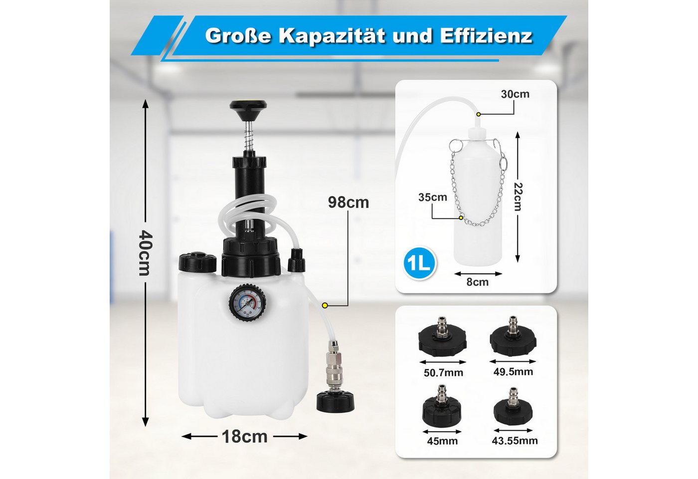 Clanmacy Bremsbelag Bremsenentlüfter 3L Druckluft KFZ Bremsentlüfter Fassungsvermögen Bild 5