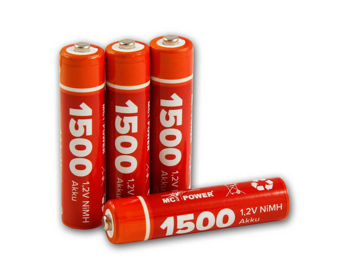McPower 4er Pack Micro-Akkus 1,2V, 1500, NiMH, Typ AAA Akku