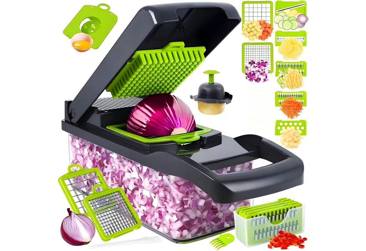 Kityhome Gemüseschneider 22-in-1 Multi-Purpose Vegetable Cutter with 8 Interchangeable Blades, Verschiedene Schnittformen & -dicken,Vollständig zerlegbar
