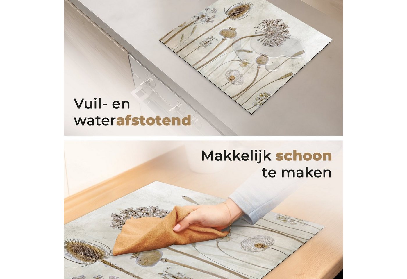 MuchoWow Herd-Abdeckplatte Blumen - Aquarell - Stilleben - Braun - Vintage, Vinyl, (1 tlg), Küche Herdabdeckplatte Ceranfeld Vinyl Einteilig, 59x52 cm Bild 3