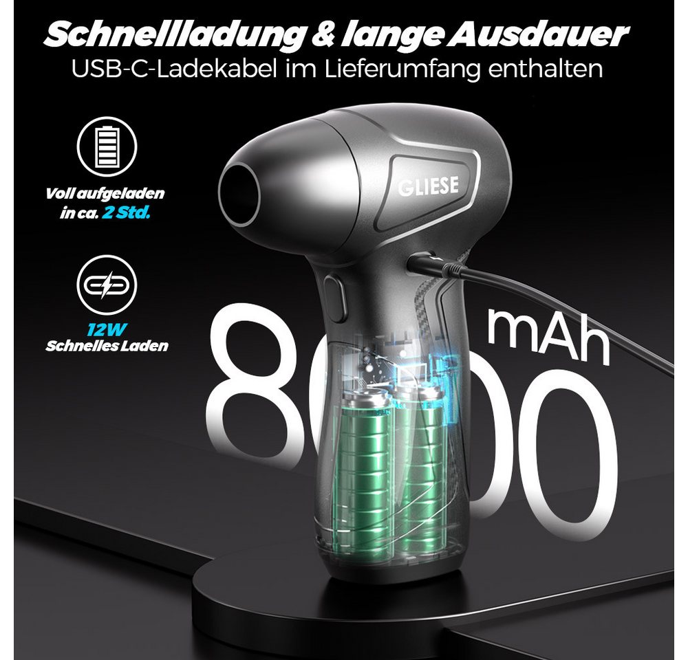 Rhein Beleuchtung Handstaubsauger Elektrischer Druckluftreiniger 100.000 U/min – 5000 mAh, 160 W, Bürstenloser Motor, 0-MAX Druckluftregelung, Überhitzungsschutz, Bürstenloser Motor, stufenlos regelbar & USB-C aufladbar Bild 5