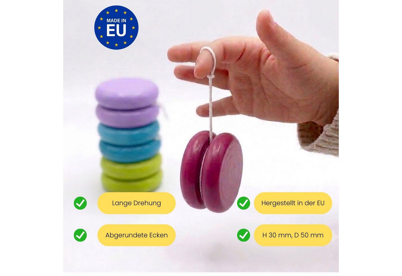GICO Springseil 4 Holz Jojos pastellfarben mit guter Laufleistung – Made in EU - 6476