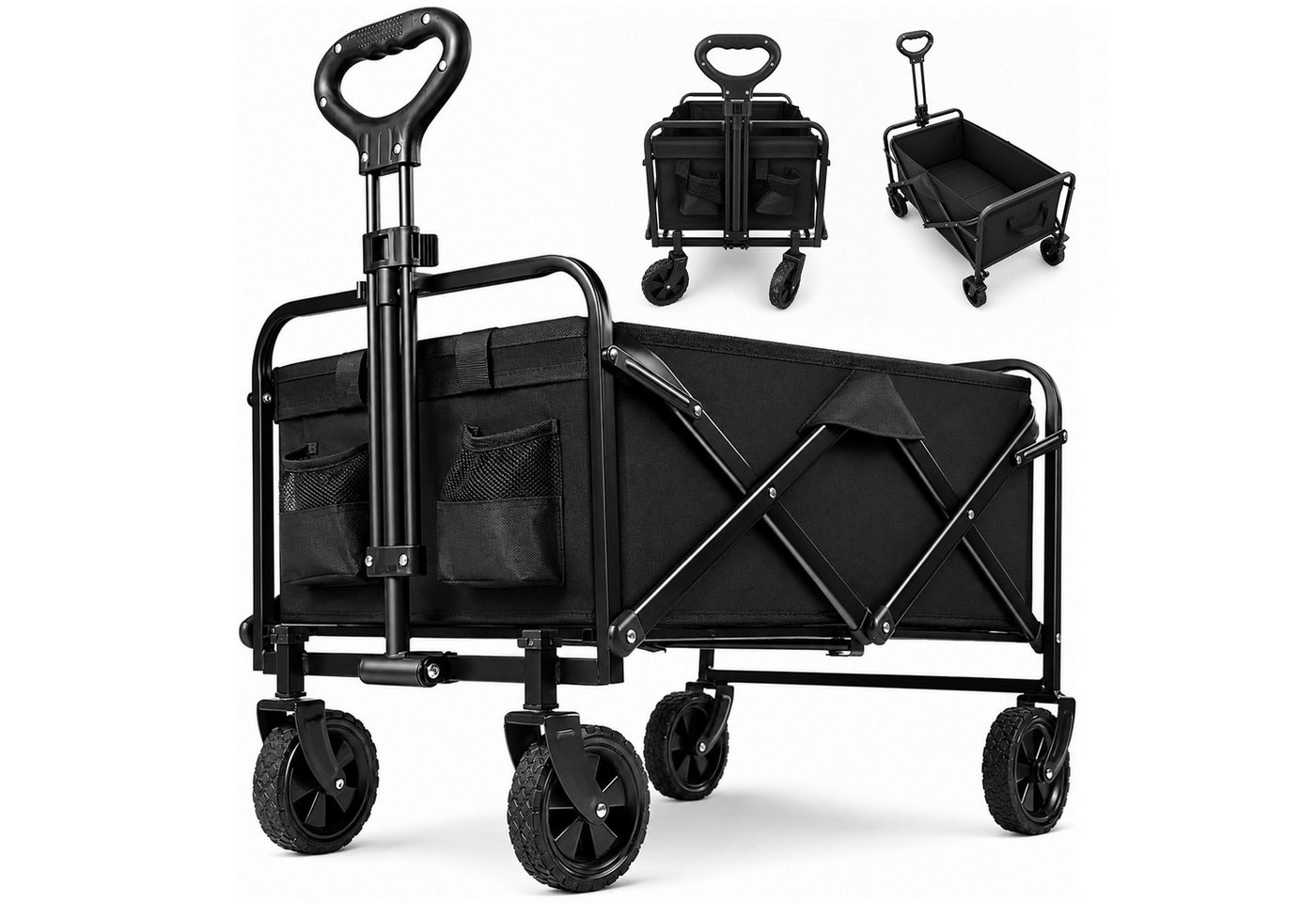 AKKEE Bollerwagen Gartenwagen 75L bis 150kg Handwagen Strandwagen Klappbar Handwagen, Kompaktes Packmaß, robuste Konstruktion, mit Bremsen
