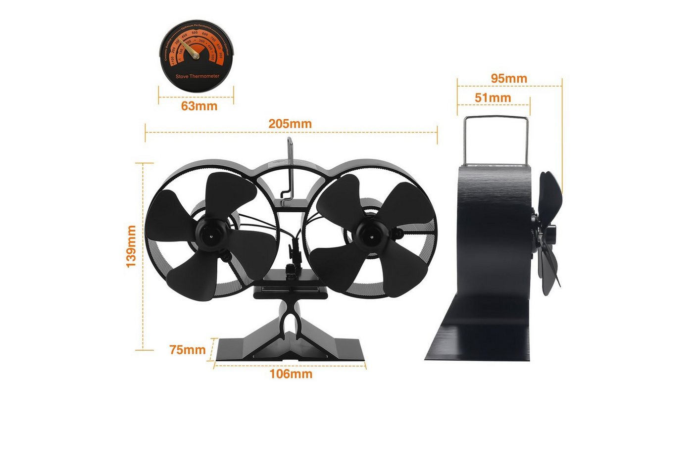 Clanmacy Kaminventilator Kaminventilator Ofenventilator 8 Blatt Ventilator