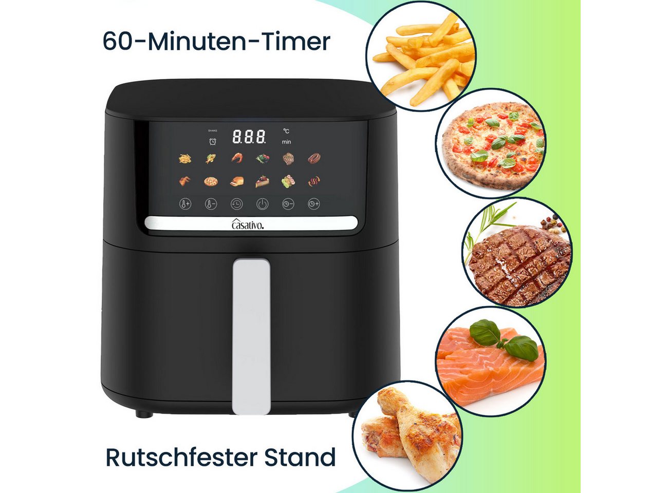 Casativo Heißluftfritteuse CH9693, 1600 W, Energiesparend, 11 Programme, 6,5L Volumen, LED-Touch-Display Bild 4