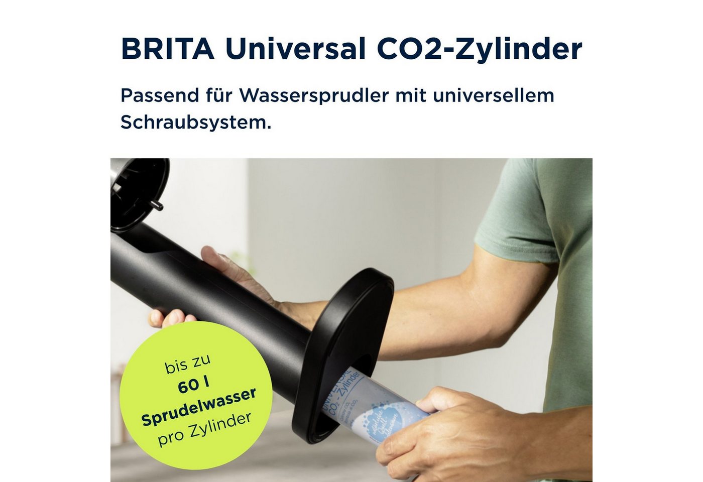 BRITA CO₂-Zylinder Universal CO₂-Zylinder für Wassersprudler mit Schraubsystem - 2er Pack, 2 St., Reservezylinder, bis zu 60 l gesprudeltes frisches Wasser pro Füllung