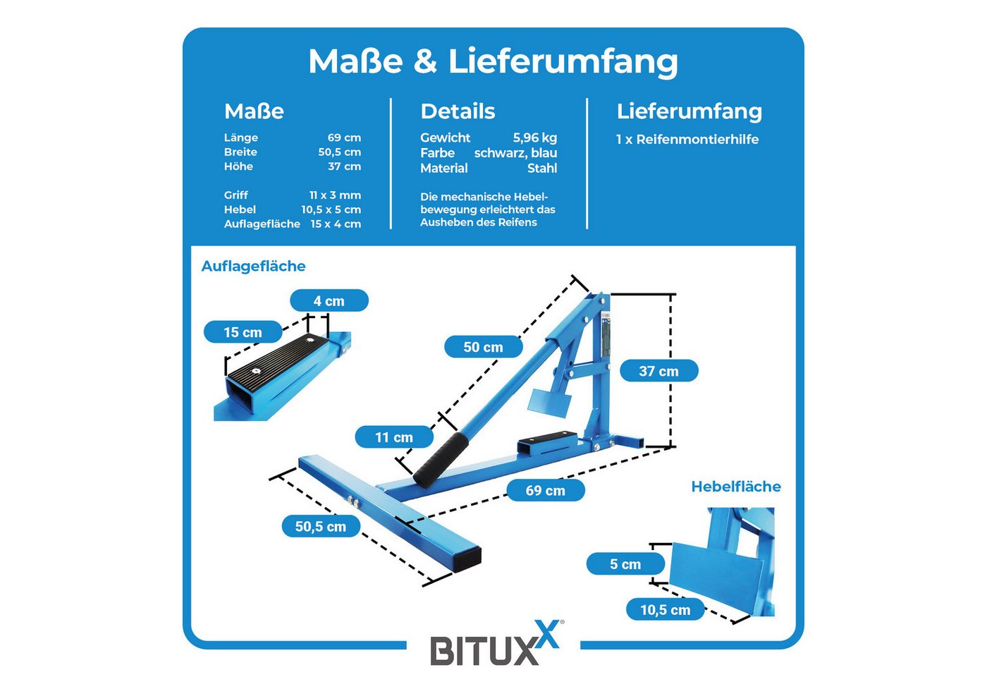 Bituxx Reifenmontierhilfe manuell mit Hebelmechanik, MS-19540 Bild 2