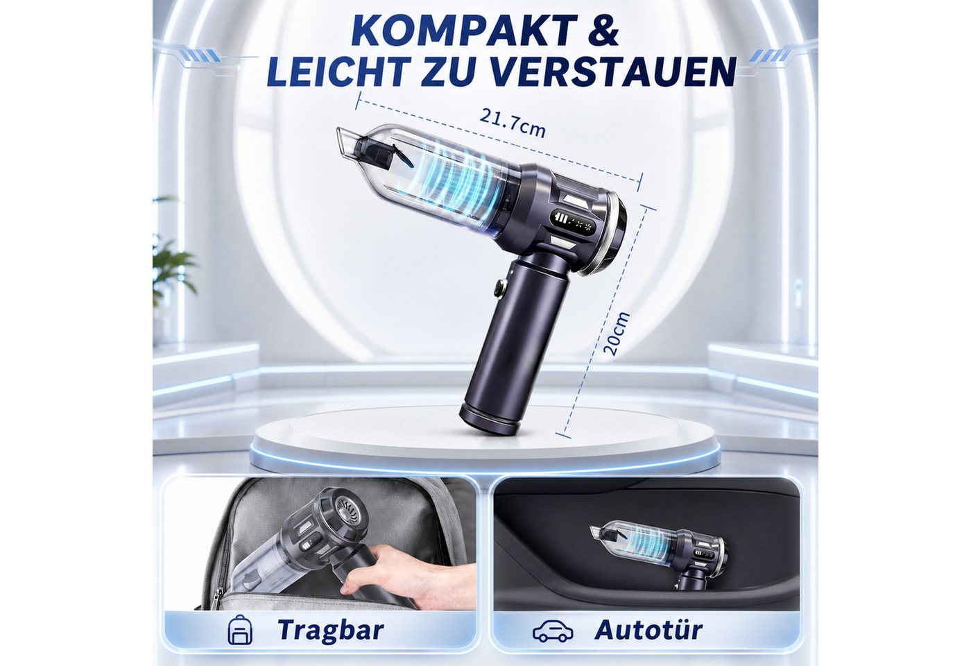 Ledklang Akku-Handstaubsauger Kabelloser 4-in-1 Mini-Staubsauger bürstenloser Motor 25000 Pa, 3 Stufen Tragbarer Staubsauger für PKW Wohnmobil Camping Treppen Sofa Bild 3