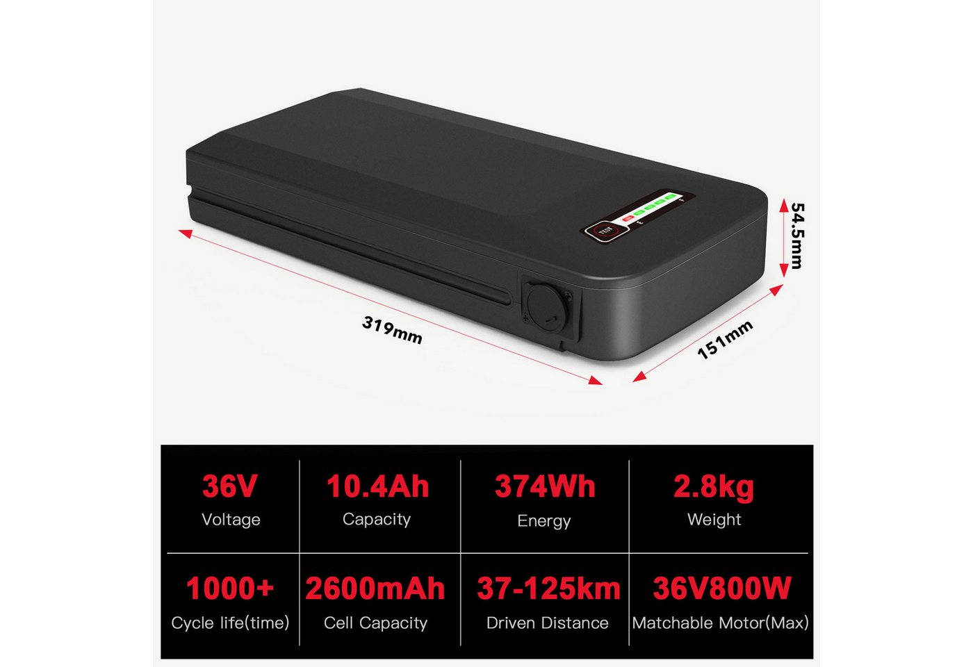 YOSE POWER Ebike Akku 36V 10,4Ah YJ156 für Samsung SDI3610E & BLAUPUNKT YJ1561004 E-Bike Akku 10400 mAh Bild 2