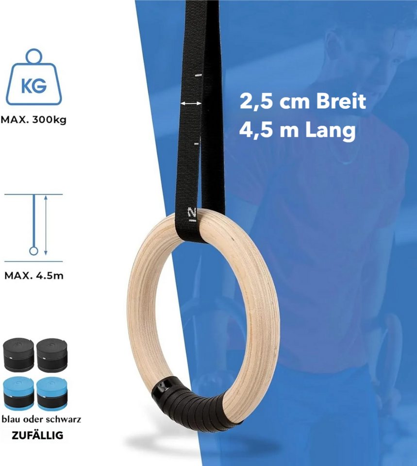 TLGREEN Turnring Gymnastikringe mit Griffband, (Verstellbaren Buckle Straps und Markierungen), Ringe Training für Full Body Workout Bild 5