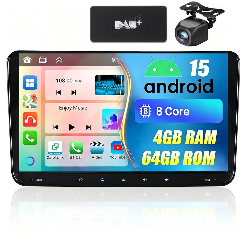 A-Sure 8-Core Android 15 Autoradio Carplay BT Für VW Touran Tiguan Caddy Polo Autoradio (RDS, FM, AM, 25 W, 1080P IPS Screen/8-Core CPU) Bild 3