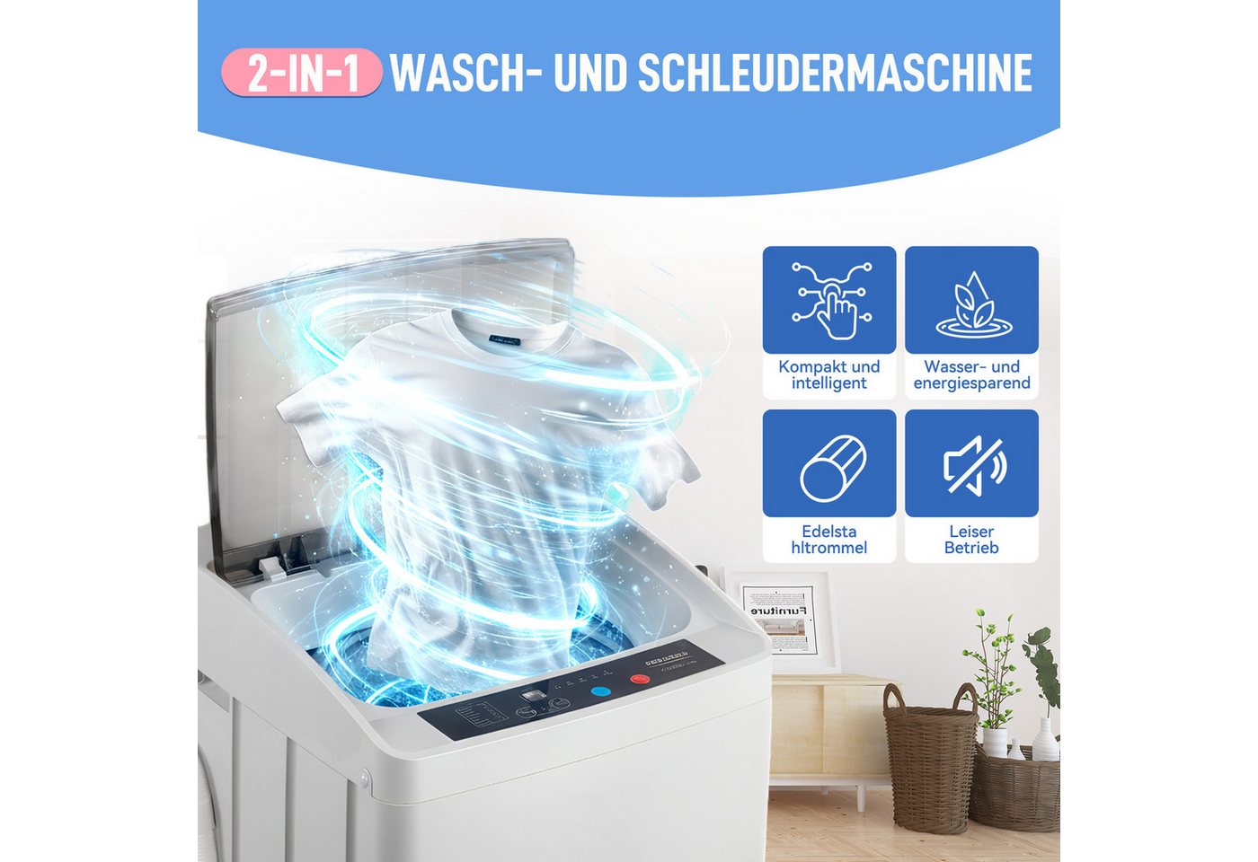 LALAHO Waschmaschine Toplader XQB50-168 XQB50-168, 26-Minuten-Schnellwaschgang Bild 4