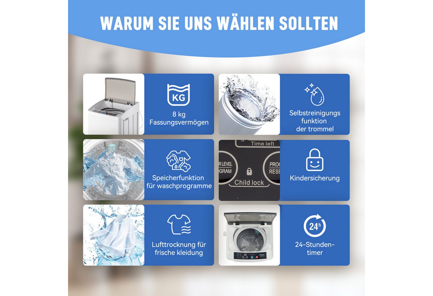 LALAHO Waschmaschine Toplader XQB50-168 XQB50-168, 26-Minuten-Schnellwaschgang Bild 5