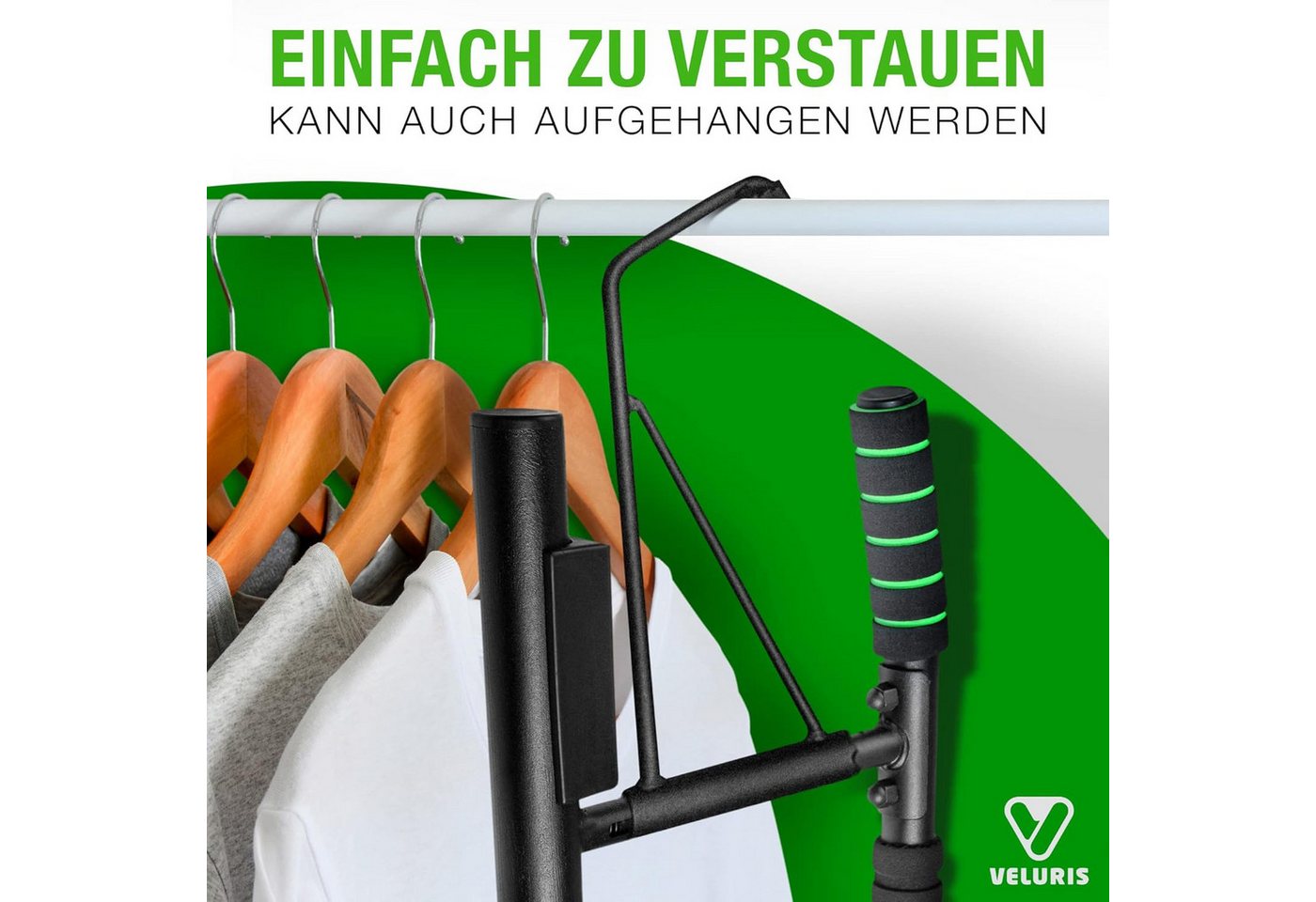 Veluris Klimmzugstange Türrahmen - ohne Bohren, bis 200 kg, 20 cm mehr Freiraum, abgerundet, Klappbar, rutschfeste Schaumgriffe, für Klimmzüge, Dips & Push-ups