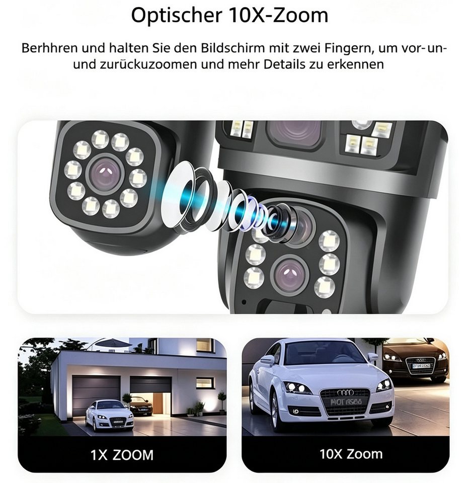ANTCOOL Überwachungskamera WiFi Solar Überwachungskamera Außen, 3-Objektive, 6MP PTZ, kabellos Bild 3