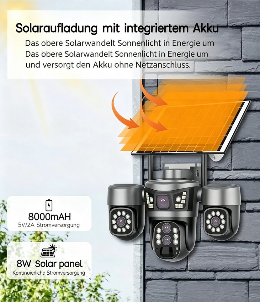 ANTCOOL Überwachungskamera WiFi Solar Überwachungskamera Außen, 3-Objektive, 6MP PTZ, kabellos Bild 5