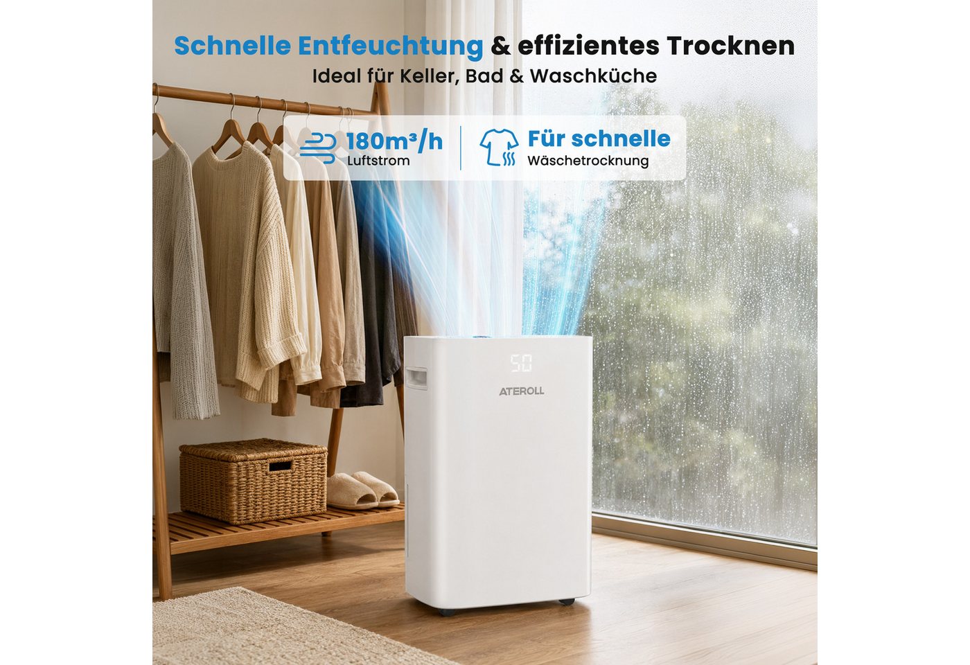ATEROLL Luftentfeuchter Elektrisch mit Timer, 16L/24H, 25L/24H, leise 36dB Raumentfeuchter, für 215 m³ Räume, Entfeuchtung 25 l/Tag, Tank 5 l, Wäschetrocknung,Schlafmodus,Dehumidifier für Wohnung/Keller