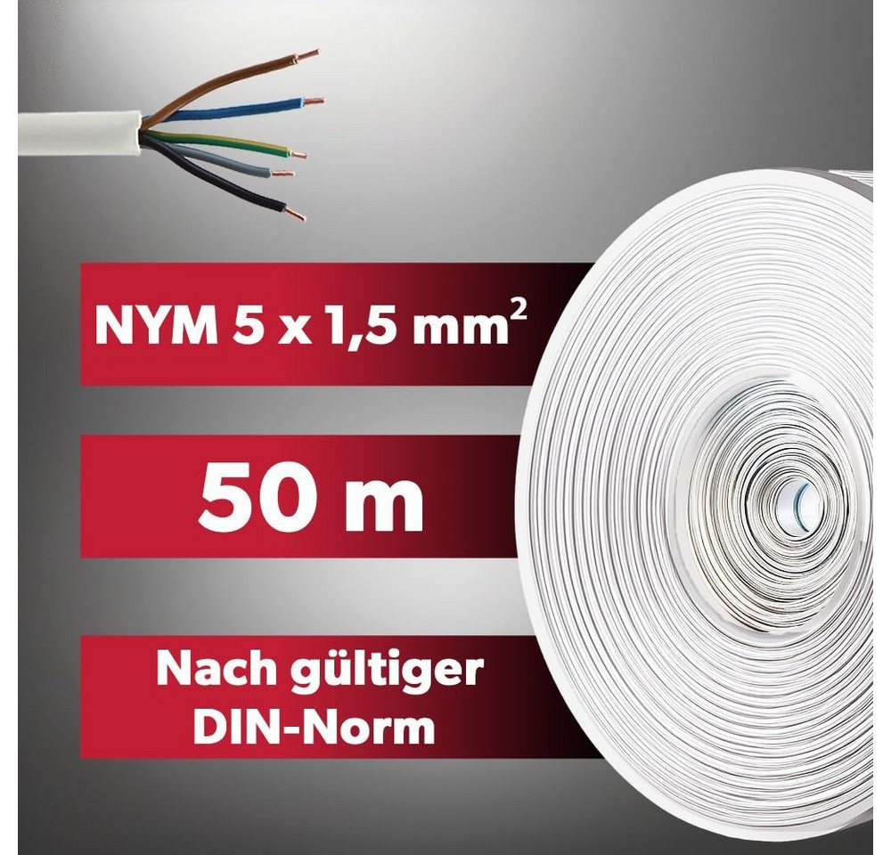 siwitec Installationskabel, (25 cm), NYM-J 5 x 4 mm2, Mantelleitung, Installationskabel, Feuchtraumkabel in Bild 5