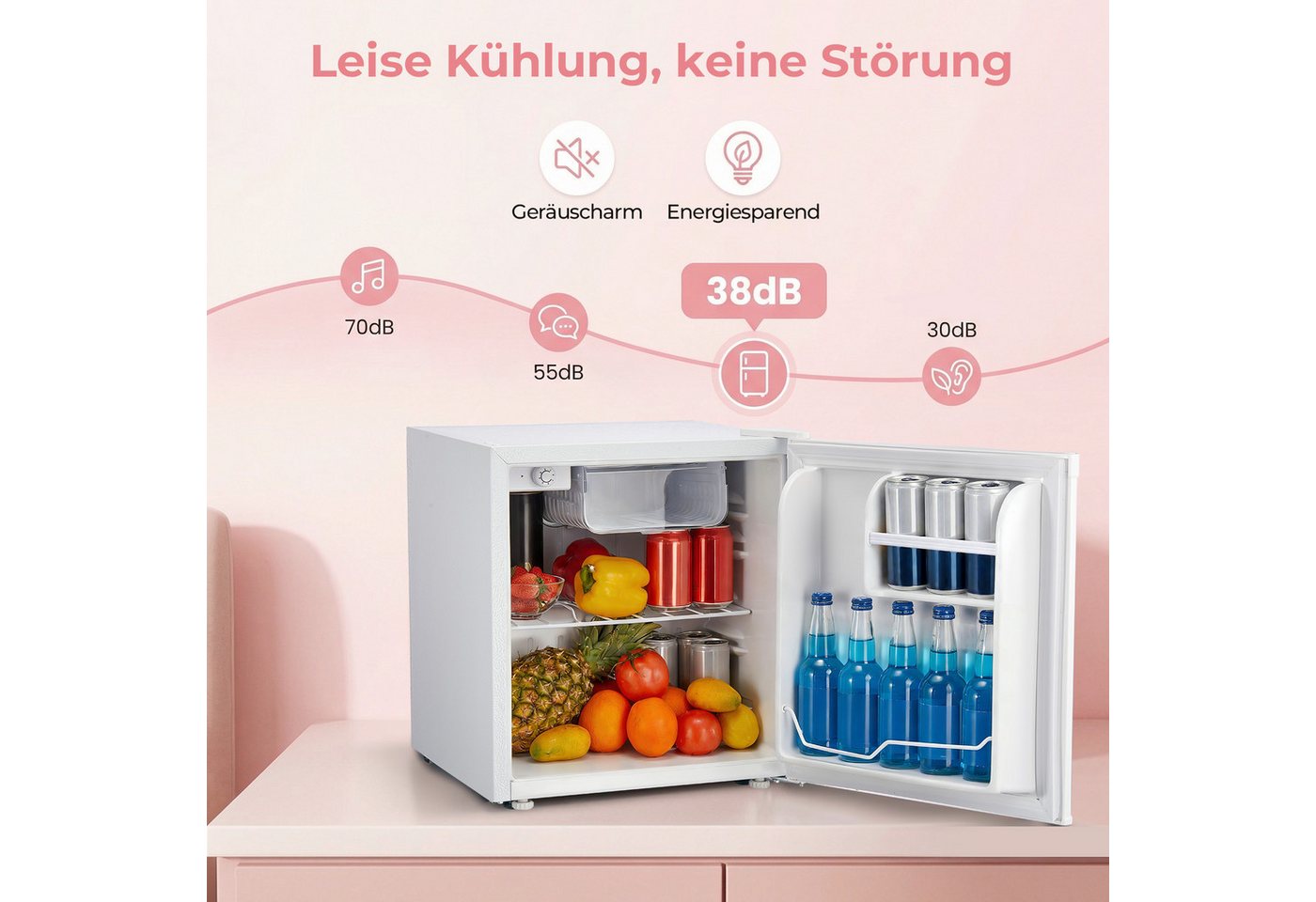 FOHERE Table Top Kühlschrank 46L Mini-Kühlschrank, Bier Hausbar Getränkekühlschrank Hotel, Weiß BC-46, 50 cm hoch, 49.53 cm breit