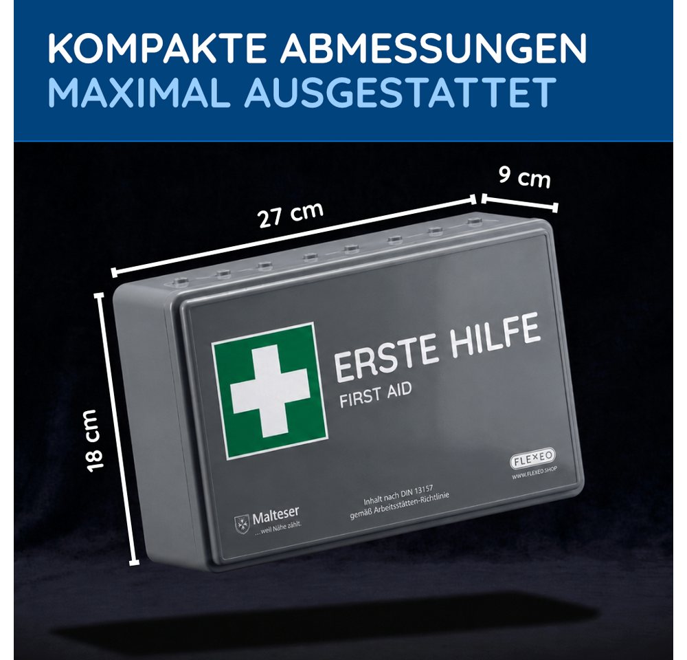 FLEXEO Erste-Hilfe-Koffer DIN 13157, Betriebsverbandkasten inkl. Wandhalterung, grau Bild 4