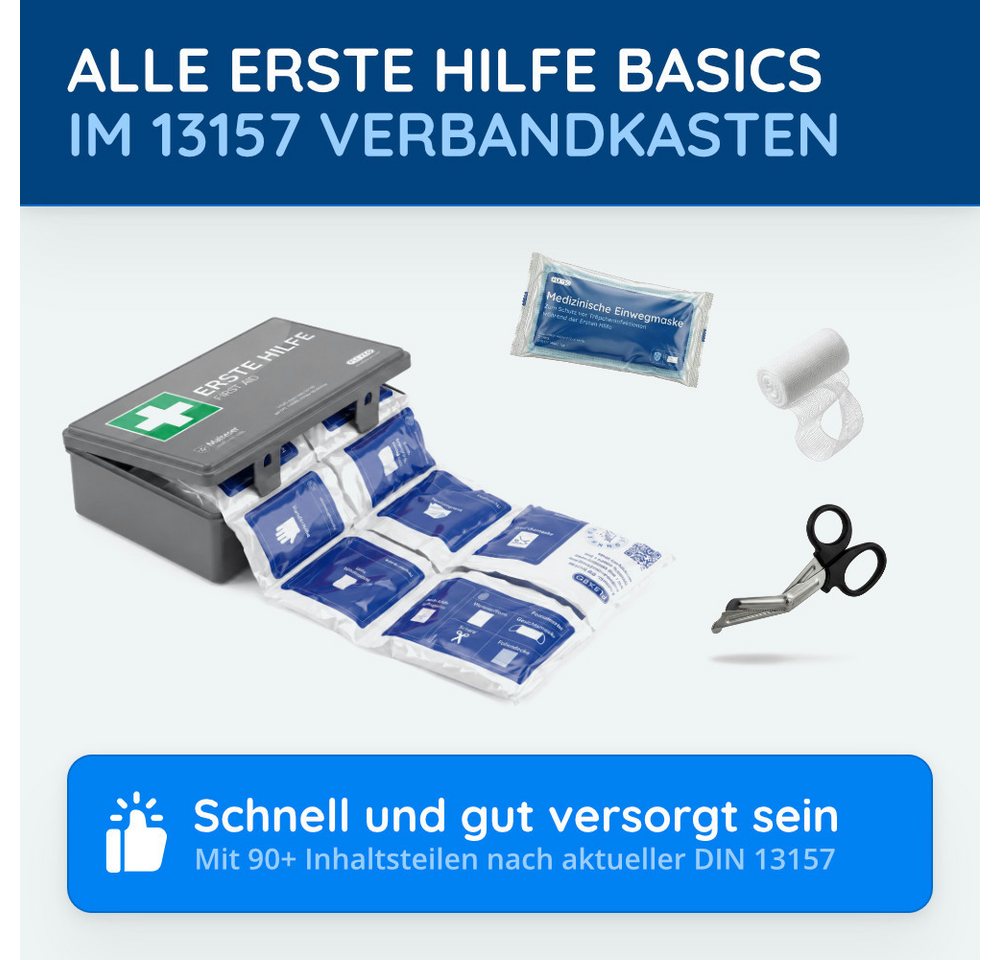 FLEXEO Erste-Hilfe-Koffer DIN 13157, Betriebsverbandkasten inkl. Wandhalterung, grau Bild 5