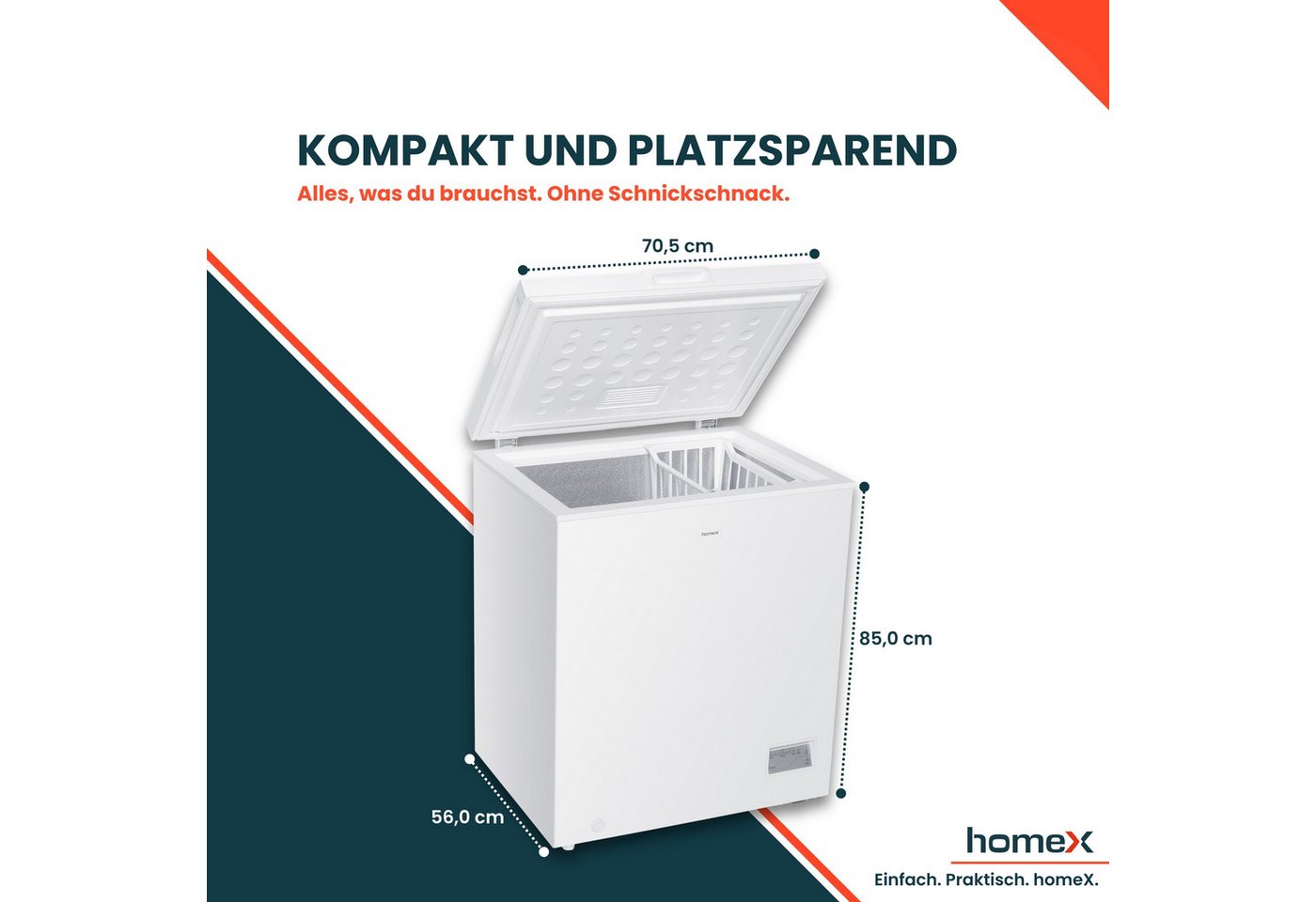 homeX Gefriertruhe FT1421-W, 70.5 cm breit, 142 l, Tiefkühltruhe klein, 142 Liter, Kühltruhe inkl. Ablagekorb, leise Bild 4