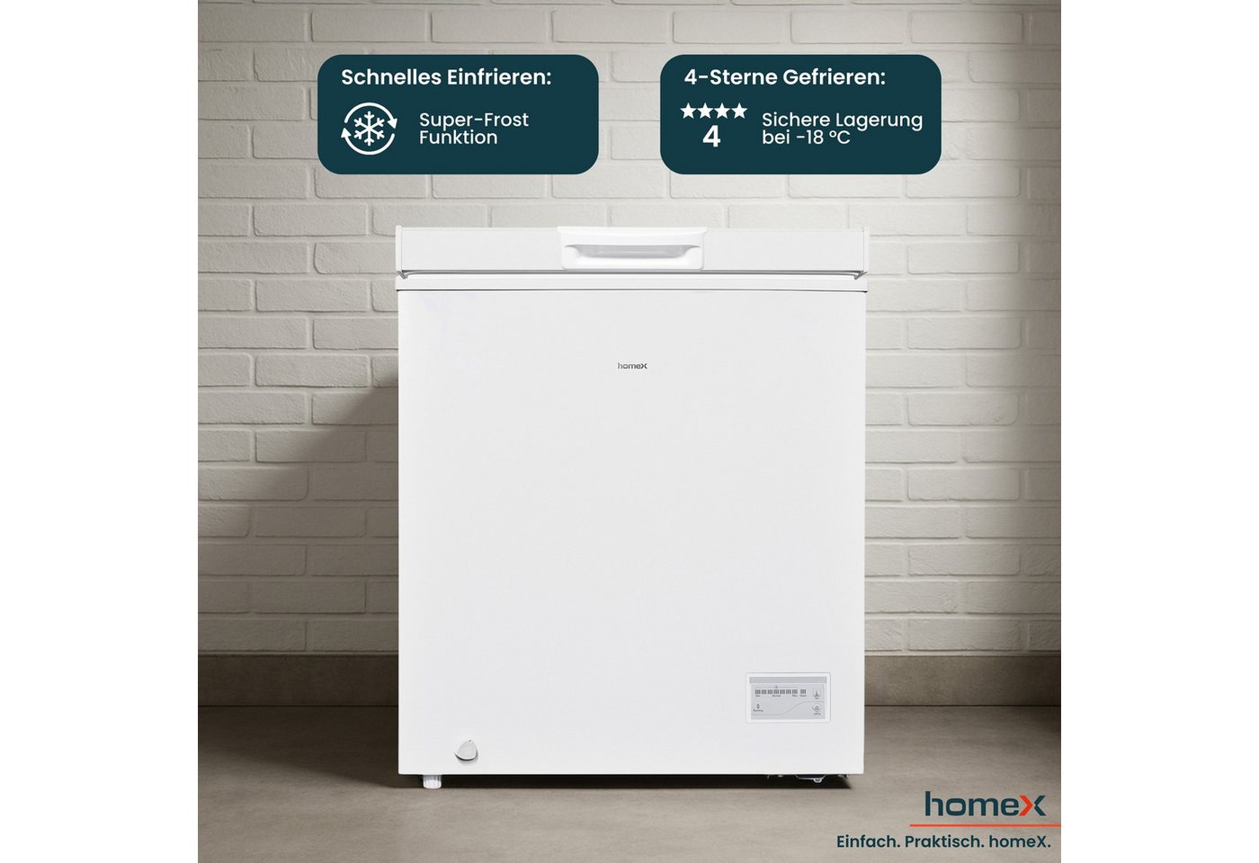 homeX Gefriertruhe FT1421-W, 70.5 cm breit, 142 l, Tiefkühltruhe klein, 142 Liter, Kühltruhe inkl. Ablagekorb, leise Bild 5
