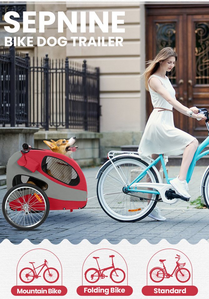 SEPNINE Fahrradhundeanhänger M - Faltbar, mit Sicherheitsreflektoren, 3 praktischen Taschen Bild 4