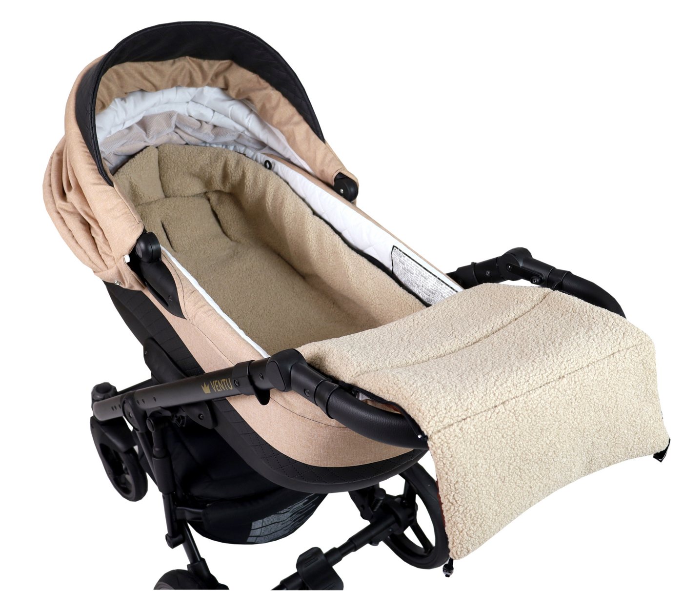 BabyLux Fußsack Bouclé Winter Fußsack 90cm Kinderwagen Buggy, Babyschale Schlafsack, BF2 Schocko + Boucle Beige Bild 3