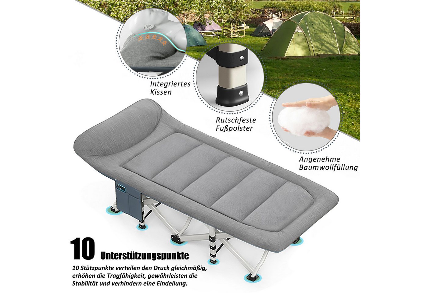 CALIYO Feldbett Faltbett mit Dicker Matratze Klappbett Campingbett bis 200 kg (200 x 80 x 40 cm Faltbar) für Indoor, Outdoor, Strand und Garten Bild 3
